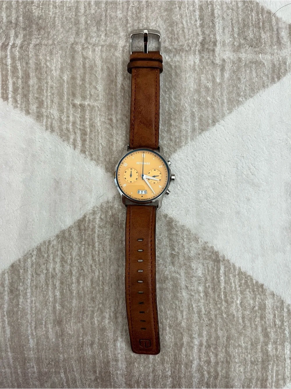 Detomaso Yellow Dial Chronograph Watch with Brown Leather Strap